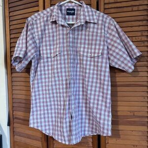 Wrangler Men’s Short Sleeve Plaid Button-Down Shirt - Red and White